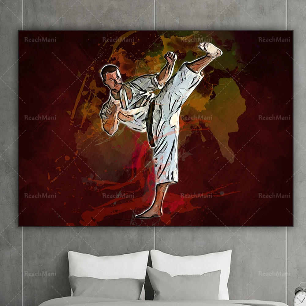 

Холст для боевых искусств, плакаты для пинания, вдохновляющее настенное искусство, декор для комнаты боевых искусств, искусство боевых иску...