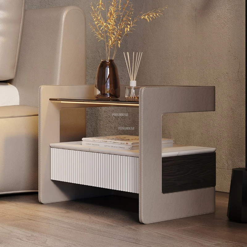 

Light Luxury Glass Nightstands Italian Simple Bedside Table Bedroom Modern Smart Wireless Charging Bedside Table Home Furniture