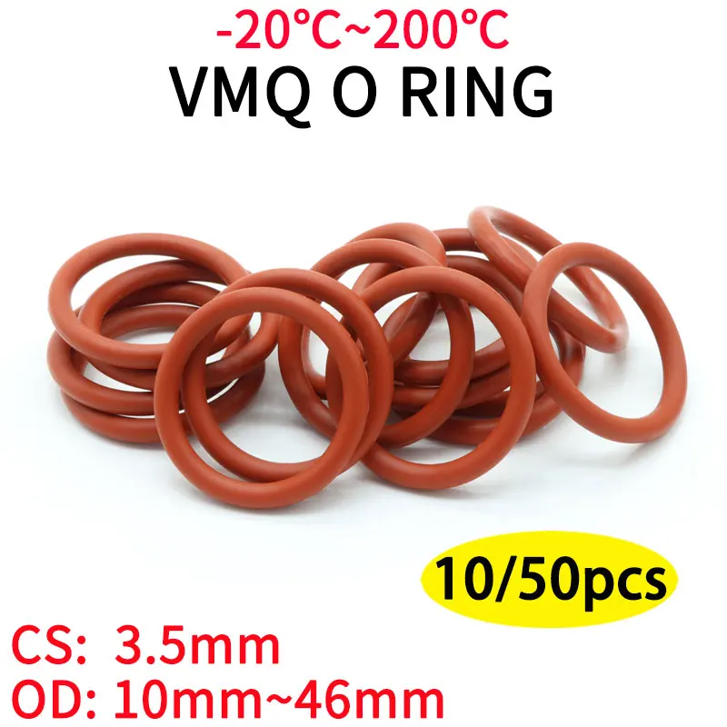 

10/50Pcs Red VMQ Silicone O Ring CS 3.5mm OD 10 ~46mm Food Grade Waterproof Washer Rubber Insulate Round O Shape Seal Gasket