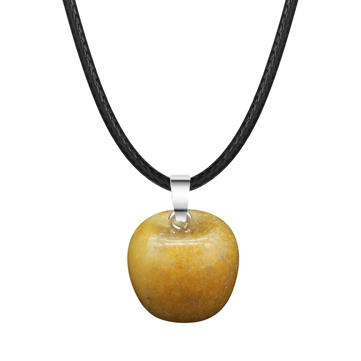 

Natural Yellow Jade 20MM Apple Shape Pendant Necklace with Black Cord for Women Girls Crystal Apples Choker Jewelry
