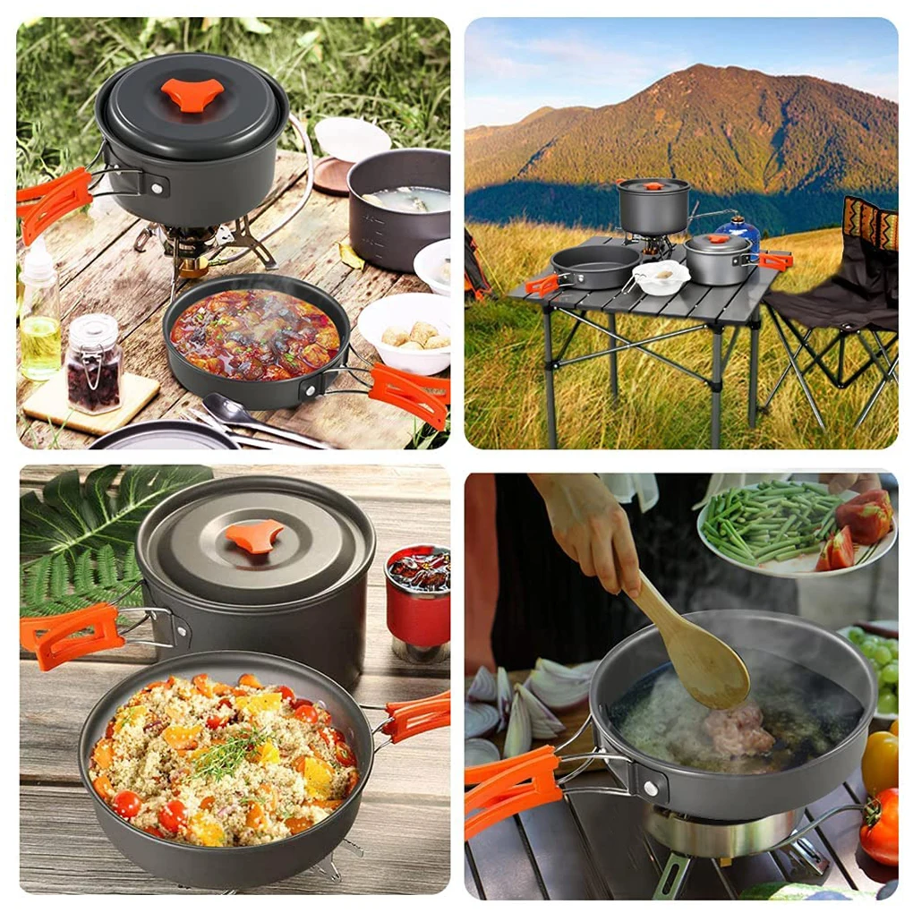 

Camping Cookware Kit Kitchen Spatula Tableware with Folding Handle Outside Traveling Cooking Kitchenware Orange