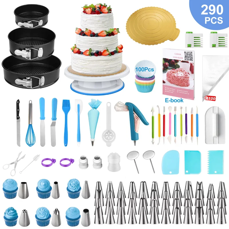

Uater 290 Pcs Cake Decorating Kit with Piping Bags and Tips Set Baking Supplies for Beginner and Cake-Lover,Piping Nozzles,Cable