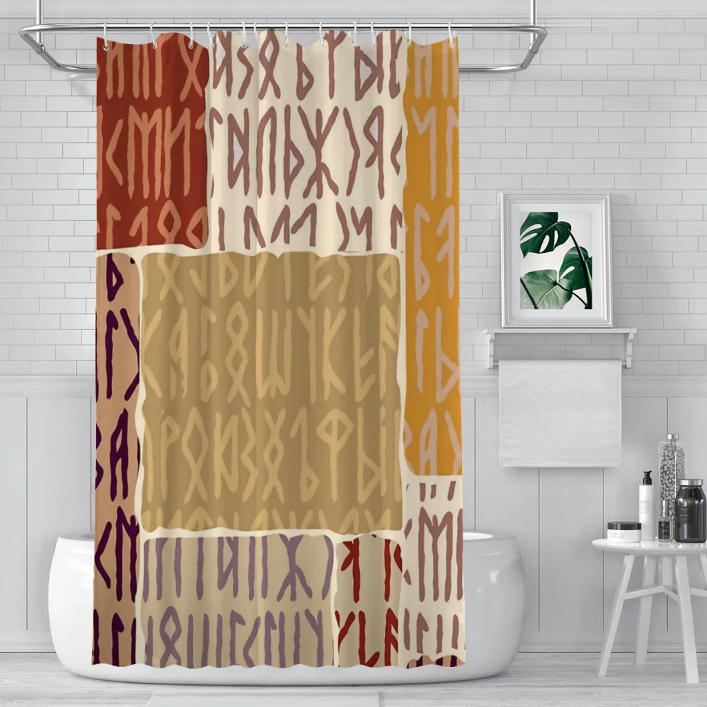 

Runes Pattern Bathroom Shower Curtains Norse Mythology Viking Waterproof Partition Creative Home Decor Bathroom Accessories