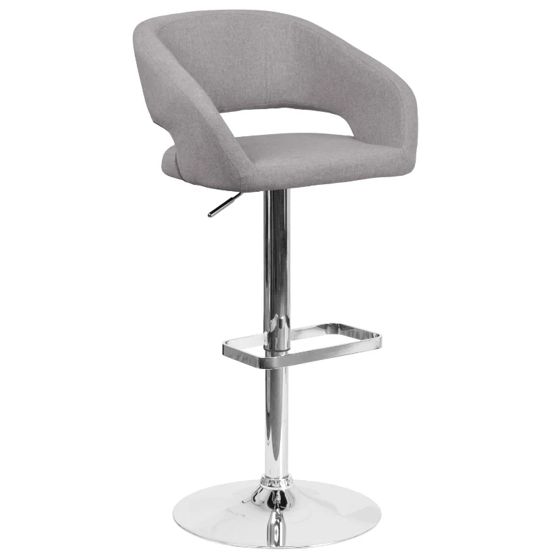 

Flash Furniture Erik Contemporary Gray Fabric Adjustable Height Barstool with Rounded Mid-Back and Chrome Base