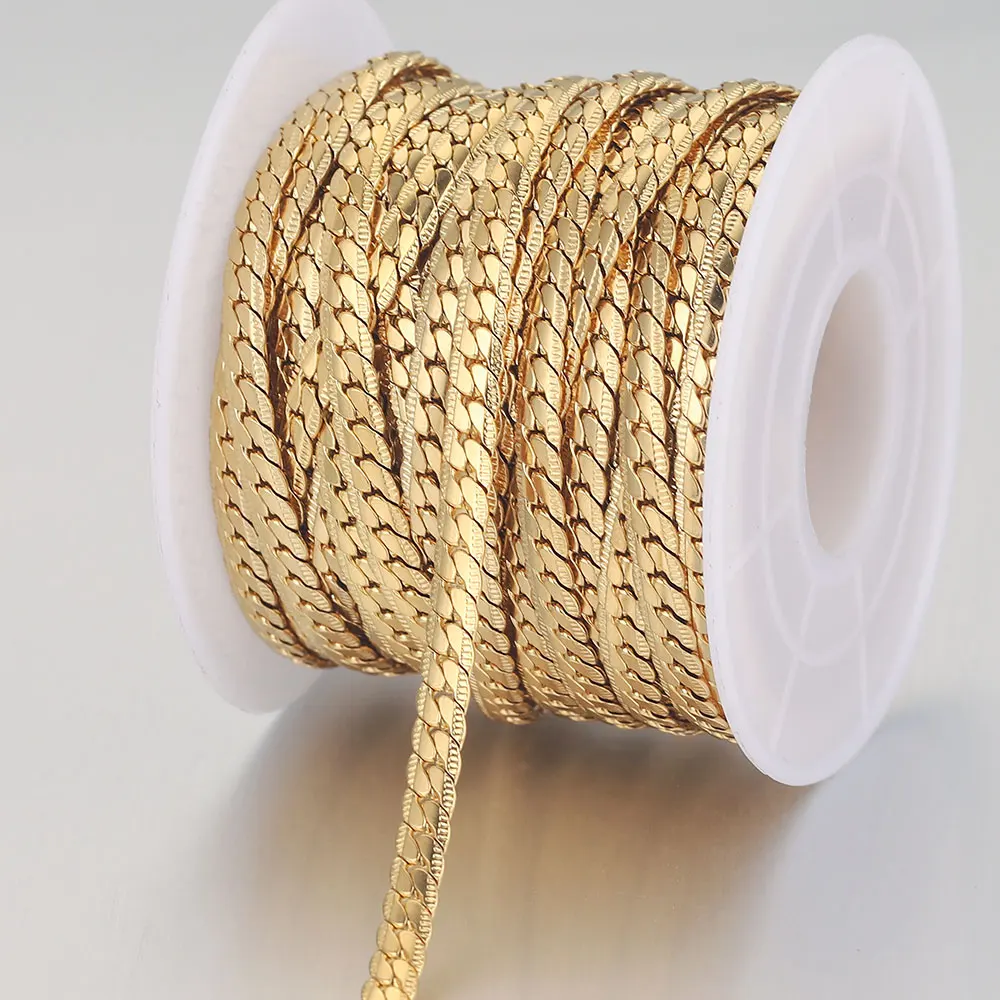 

1 Meter Stainless Steel Textured Snake Curb Chains Embossing 4mm Gold Flat Cuban Link Chain for DIY Jewelry Making Supplies