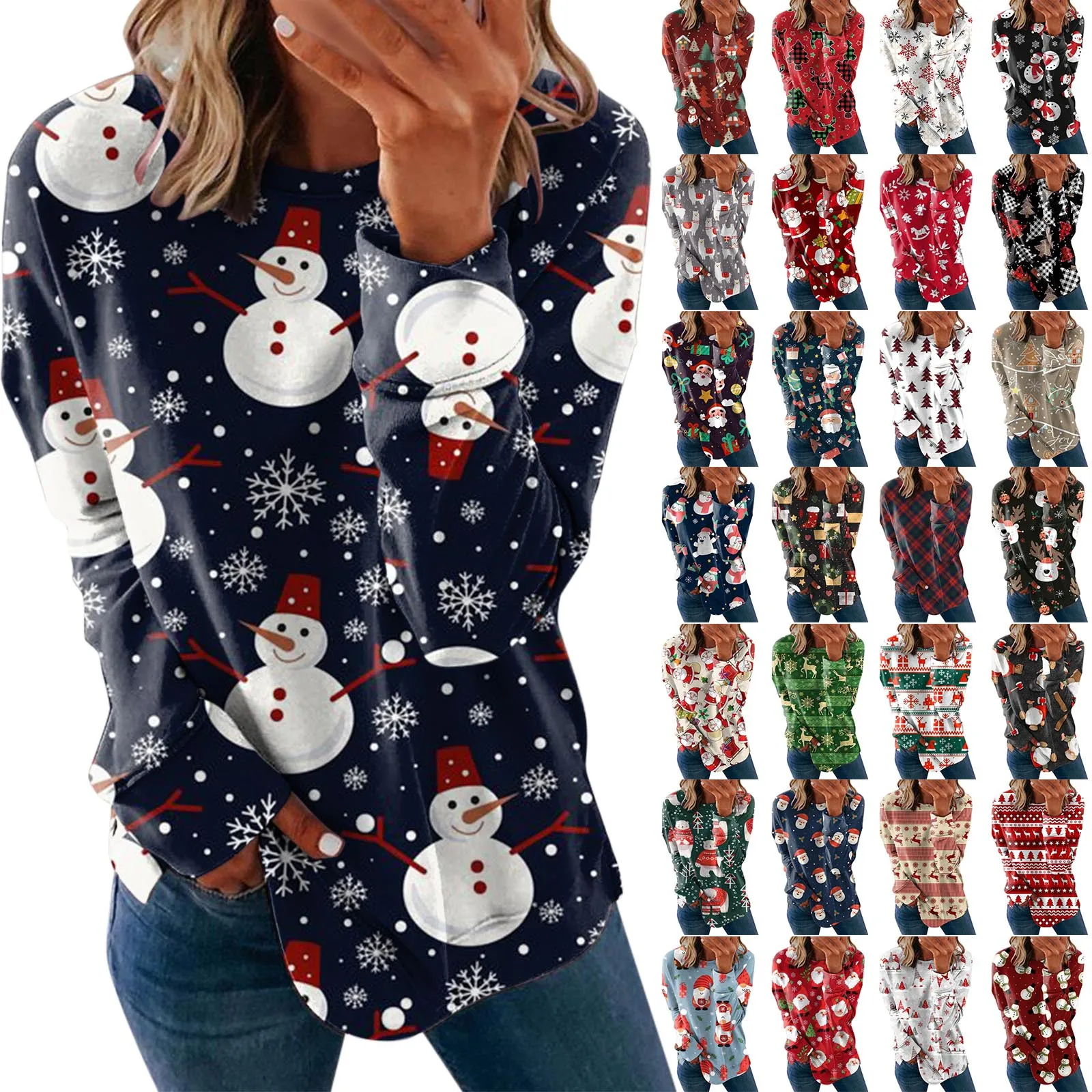 

Womens Fall And Winter Fashion Tops Casual Hoodless Sweatshirt Christmas Print Long Sleeve Loose Pullover Baggy Sweatshirt Women