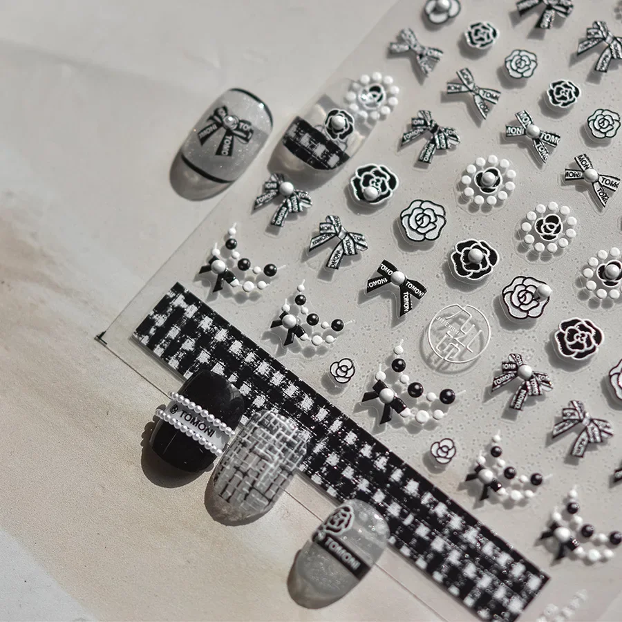 1 шт. наклейка для ногтей с милым бантом 5D розовая белая черная лента жемчужная