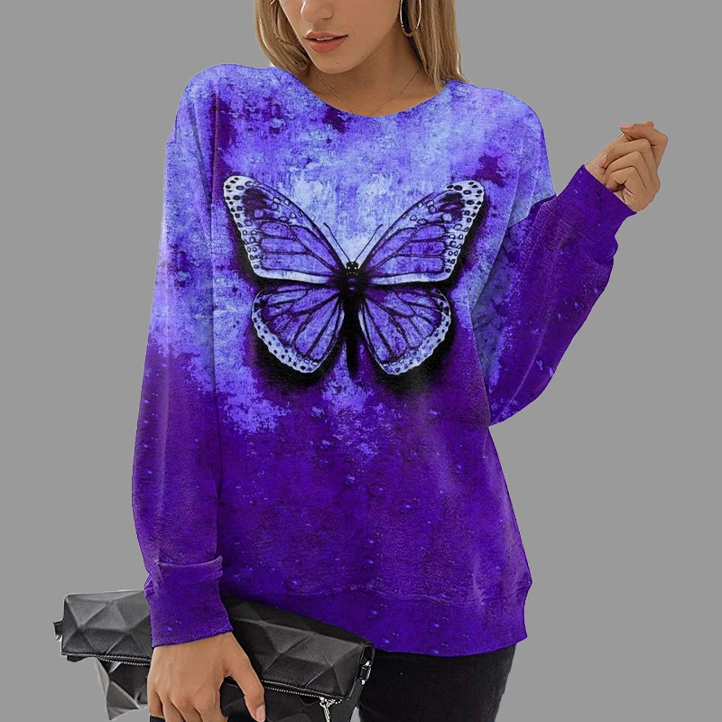 Long Sleeve Gradient Color Girl Couture Spring Fashion Tops Coat Women Butterfly Print Pullover Street Casual Female Sweatshirt