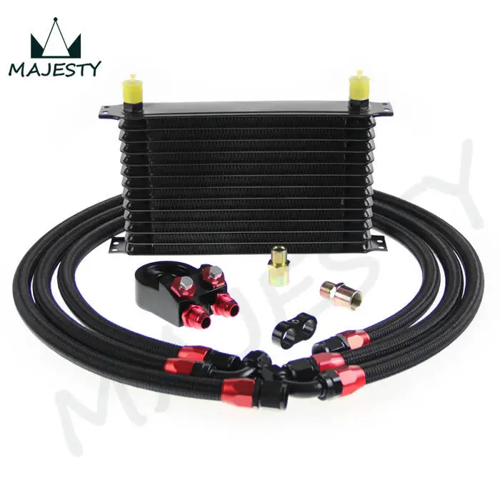 

13 ROW AN10 UNIVERSAL ENGINE TRANSMISSION OIL COOLER+ BLACK FILTER ADAPTER KIT