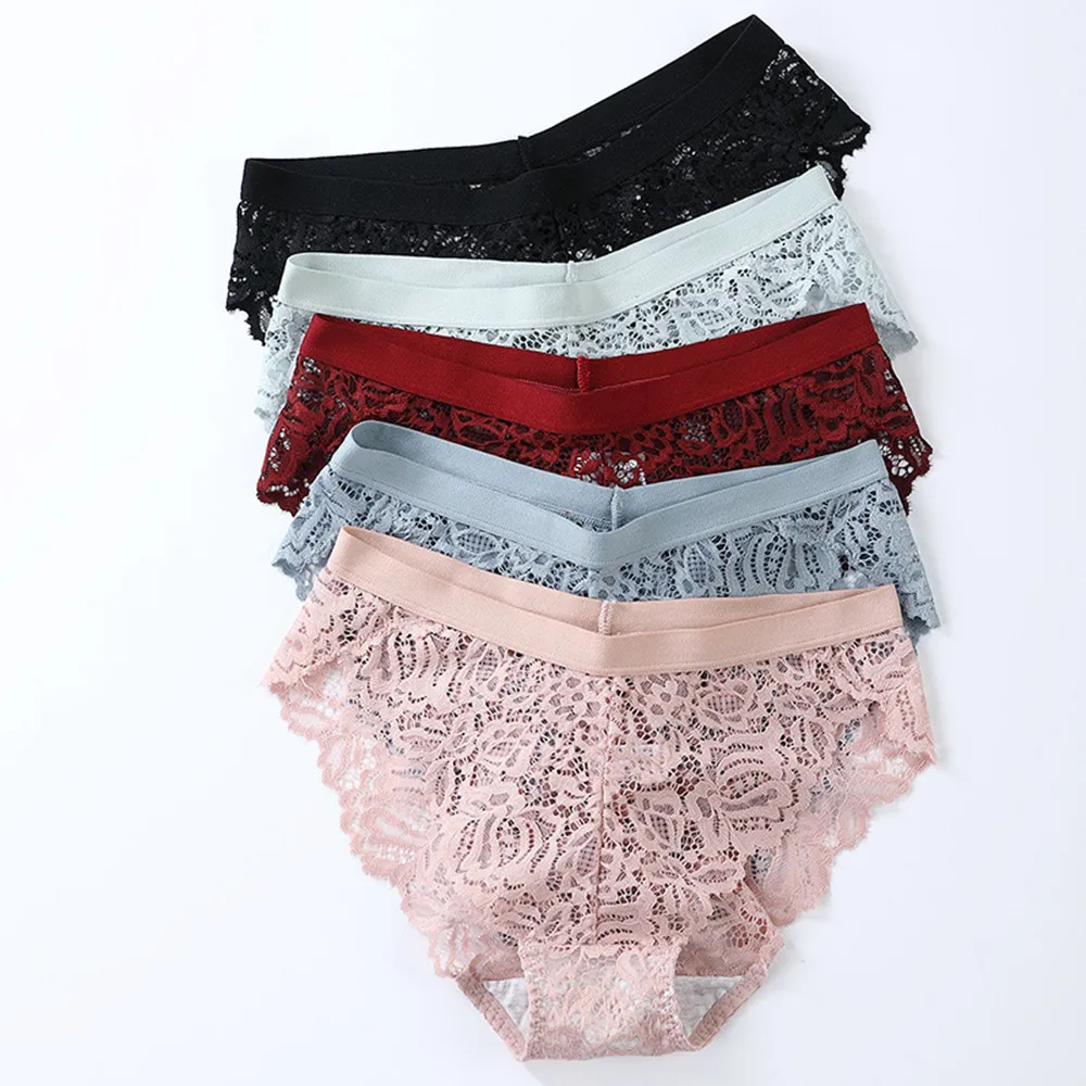 

3PCS Sexy Lace Panties Soft Breathable Briefs Women Underwear Ladies Panty Transparent Low-Rise Underpants Lingerie Intimates XL
