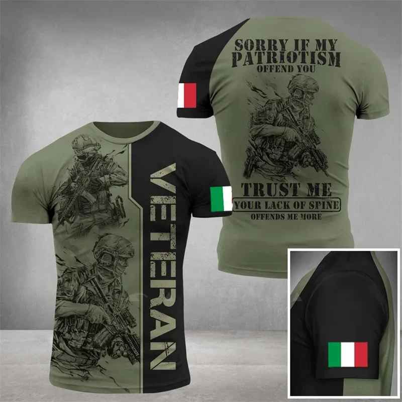 Камуфляжная футболка с итальянским флагом для мужчин 3d принтом Классическая