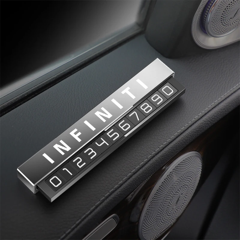 

Hidden Car Temporary Parking Card Metal Alloy Car Phone Number Card Plate For Infiniti FX35 Qx70 Q50 Q30 ESQ QX50 Fx50 Fx37 G25