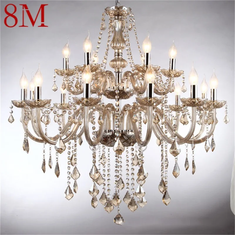 

8M European Style Chandelier Cognac Pendant Crystal Candle Luxury Lights LED Fixtures for Home Hotel Hall
