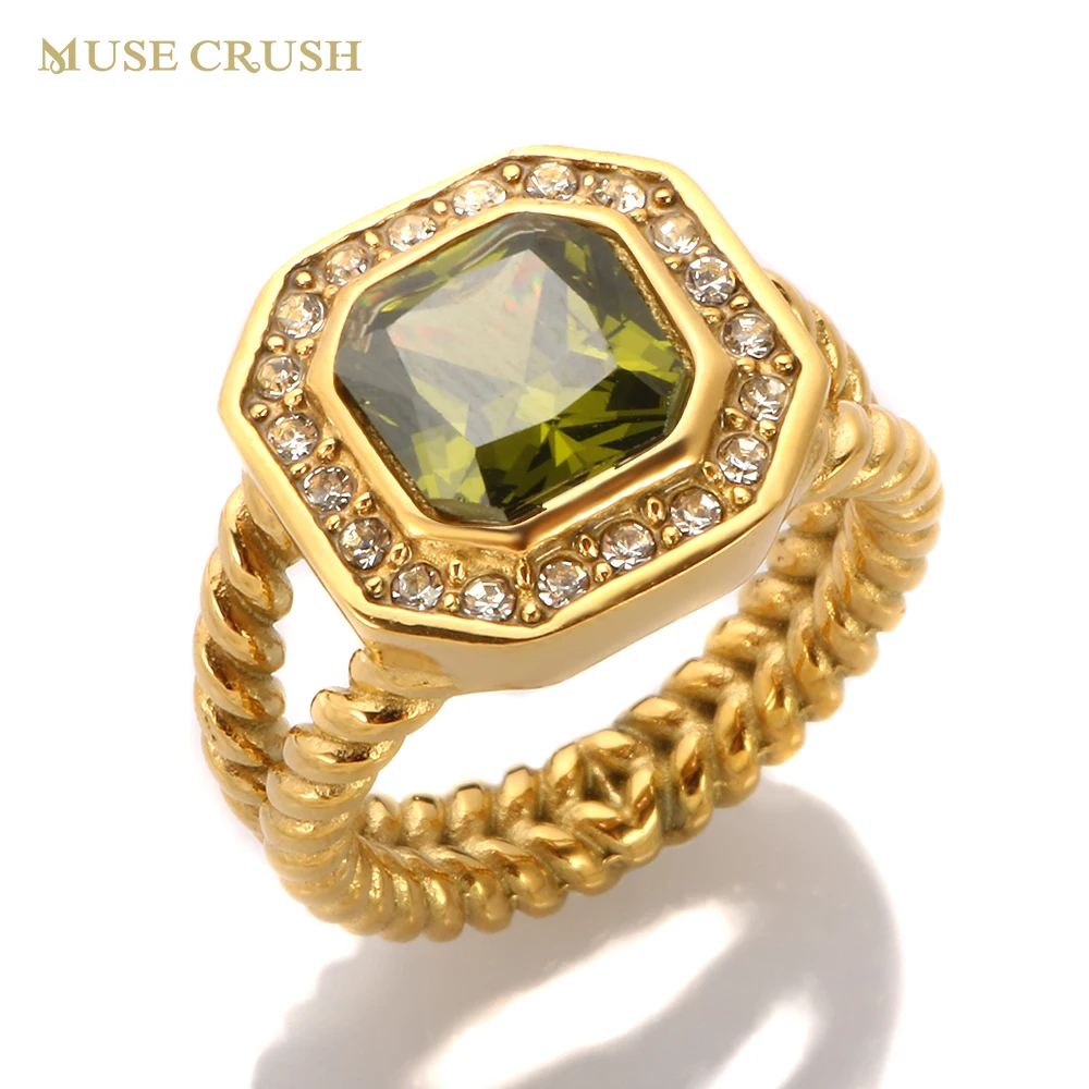 

Muse Crush Luxury Stainless Steel Gold Color Plated Cubic Zirconia Wedding Twist Ring for Women Men Engagement Jewelry