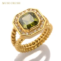 muse crush luxury stainless steel gold color plated cubic zirconia wedding twist ring for women men engagement jewelry