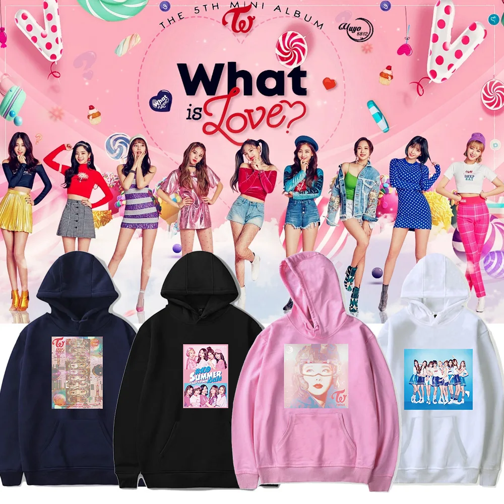 

Толстовка с капюшоном для группы Kpop Girl What is love, толстовки, универсальная простая одежда, свободные пуловеры с капюшоном дважды Момо сана мин...