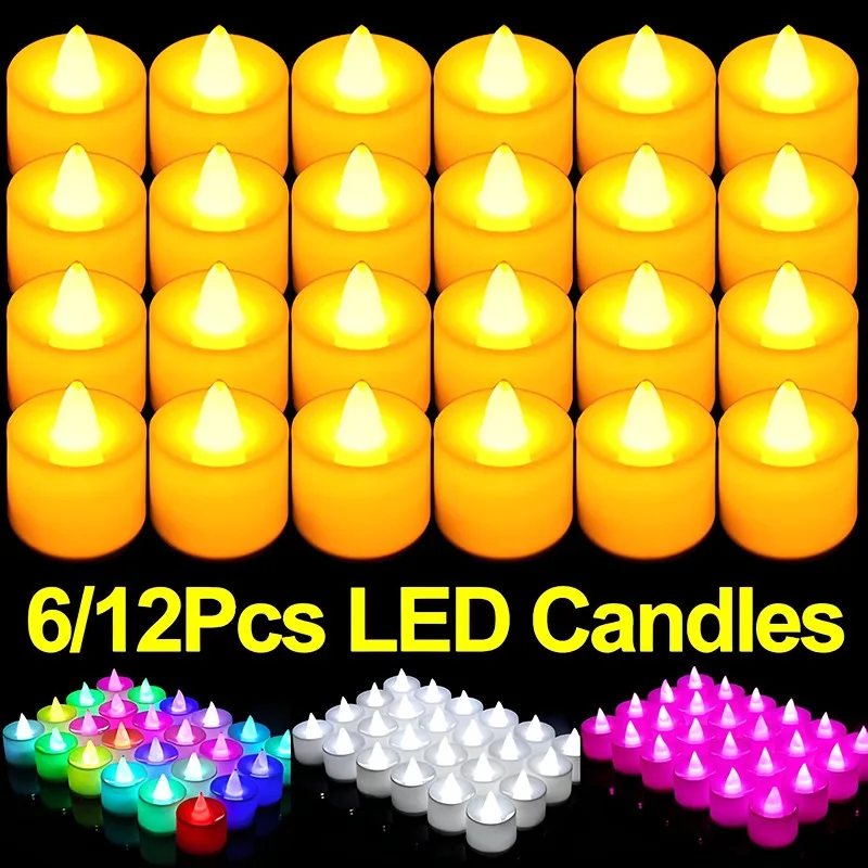 

12/2Pcs Colorful LED Candles Battery Operated Flameless Tealight Fake Candles Lamp Wedding Birthday Party Home Decoration Lights
