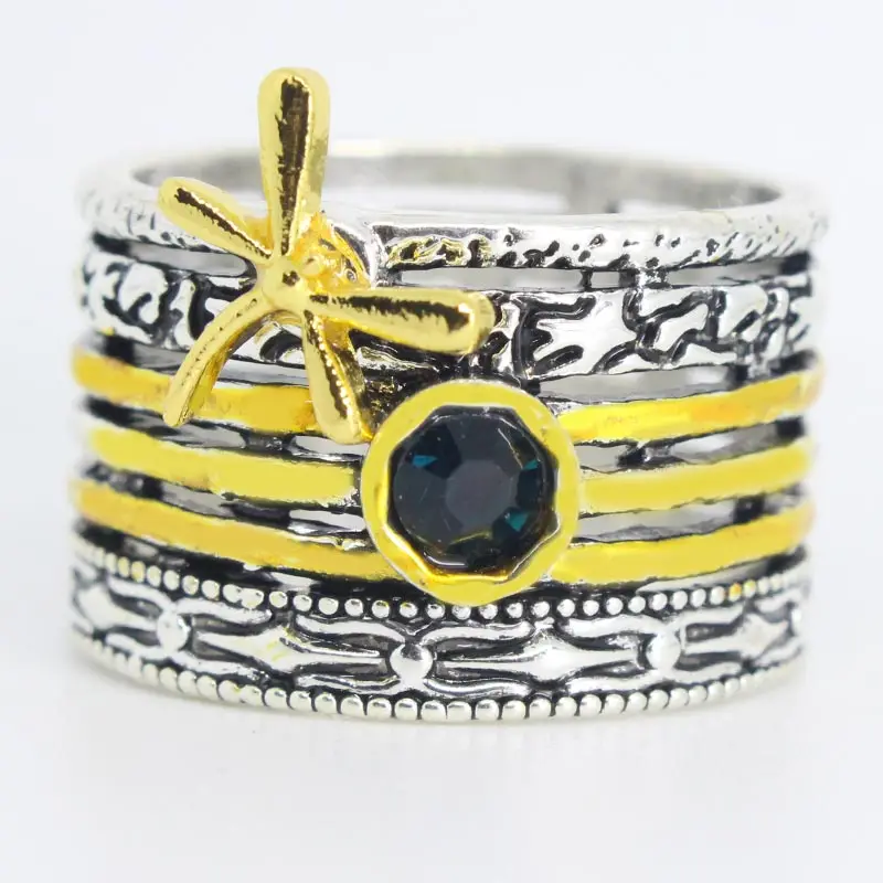 Женские винтажные большие кольца со стрекозой обручальное кольцо с голубым