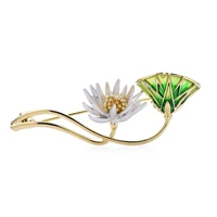 wulibaby enamel water lily flower brooches for women unisex high quality lotus party office brooch pins gifts