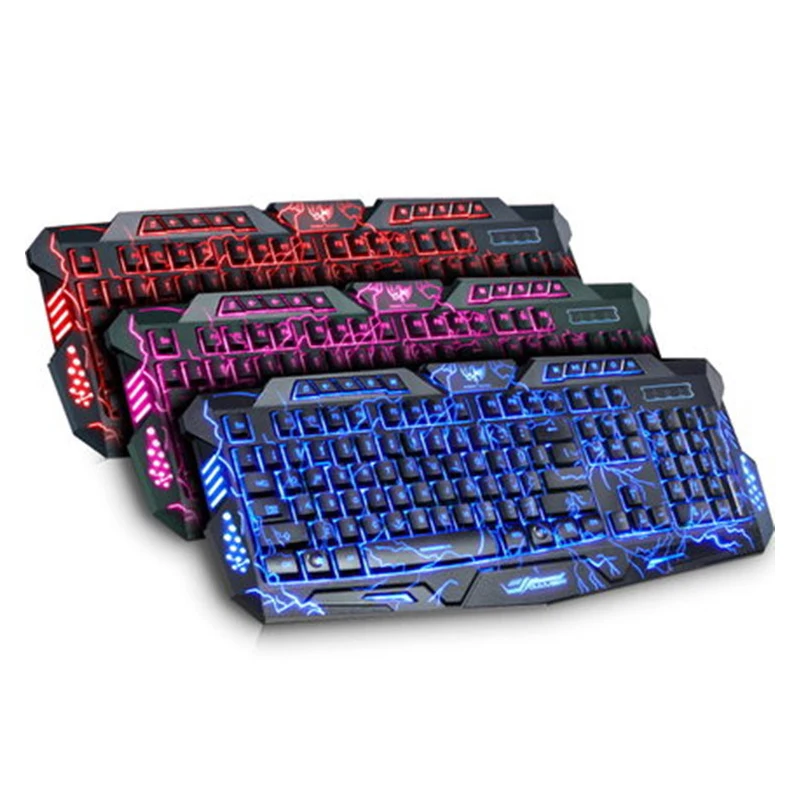 

Проводная игровая клавиатура, 3 цвета, клавиатура с подсветкой, мультимедийными клавишами и 19 клавишами, черного цвета, 104 клавиш, USB для ПК