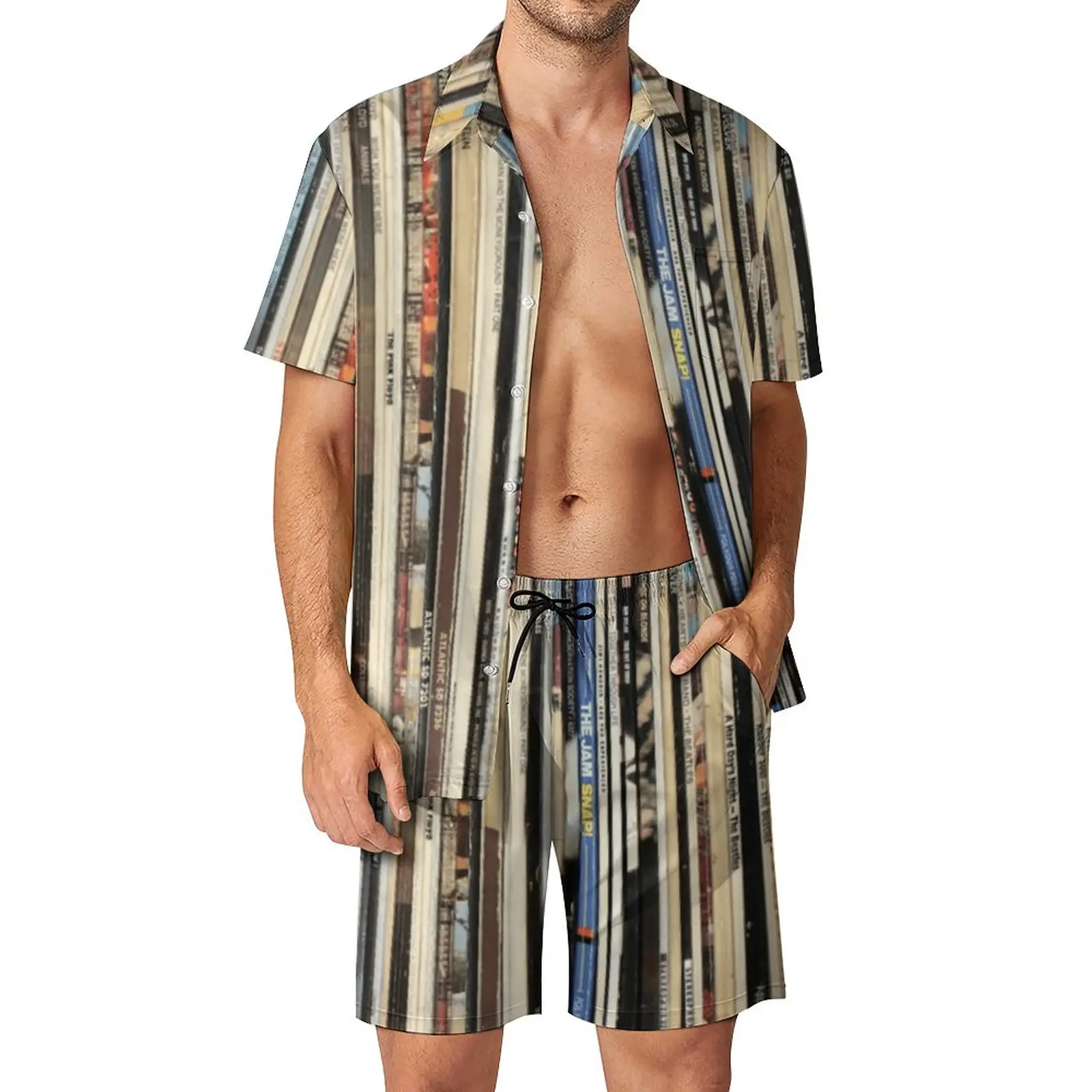 

2 Pieces Suit Classic Rock Vinyl Records top Quality Men's Beach Suit Graphic Cool Beach Eur Size