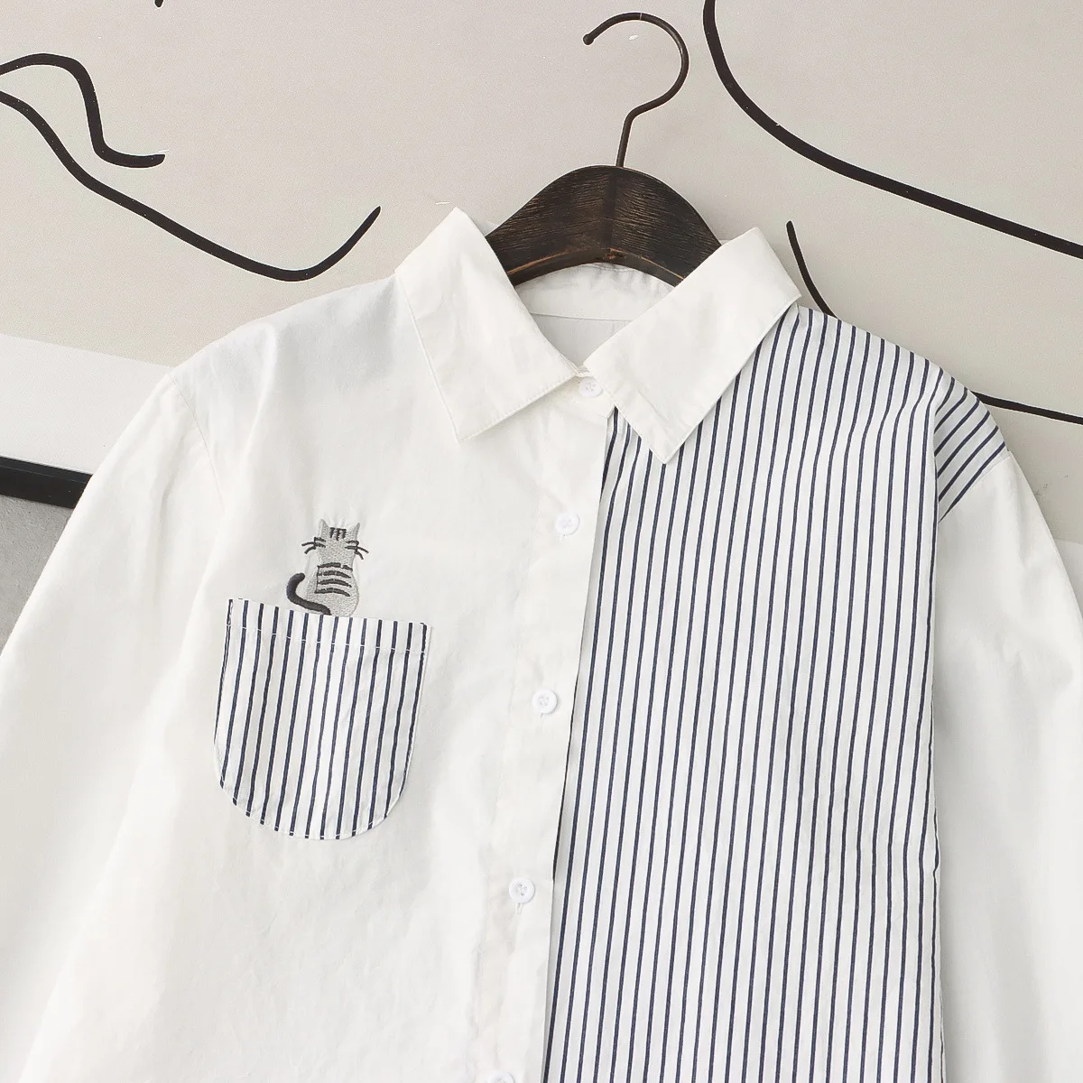 Новинка Осенние хлопковые рубашки с вышивкой женские топы в полоску отложным