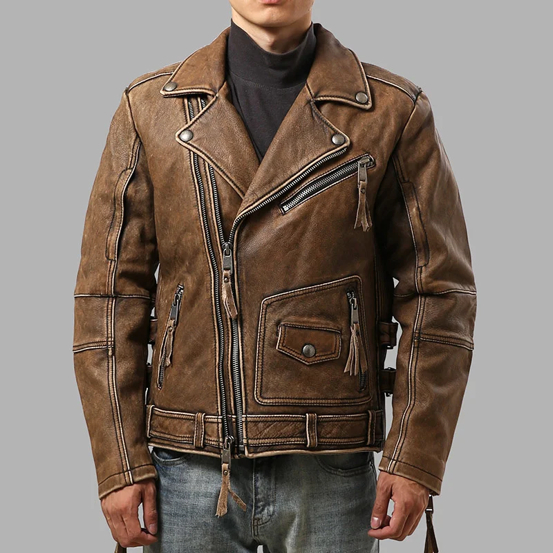 

AL101 Rock Can Roll Super Offer ! Read Description! Asian Size Genuine Cow Skin Leather Coat Mens Cowhide Casual Jacket
