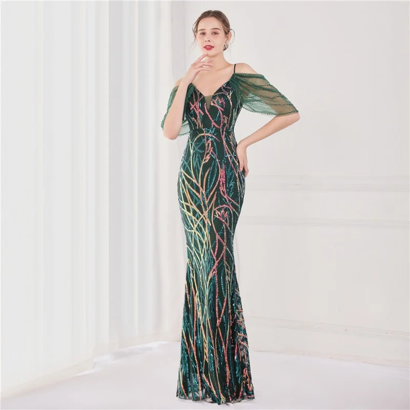 

Women Symphony sequin Mermaid Evening Dress Formal Dress Women Long Dress Off Shoulder Dress