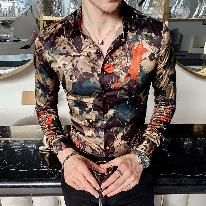 

2022 New Autumn Fashion Chic Men Shirts Casual Printed Long Sleeve Tops Male Clothing Slim Fit High Quality Blouse Clothes W352