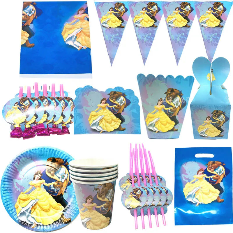 

Belle Princess Baby Shower Decorate Cups Plates Kids Favors Beauty and the Beast Theme Happy Birthday Events Party Tableware Set