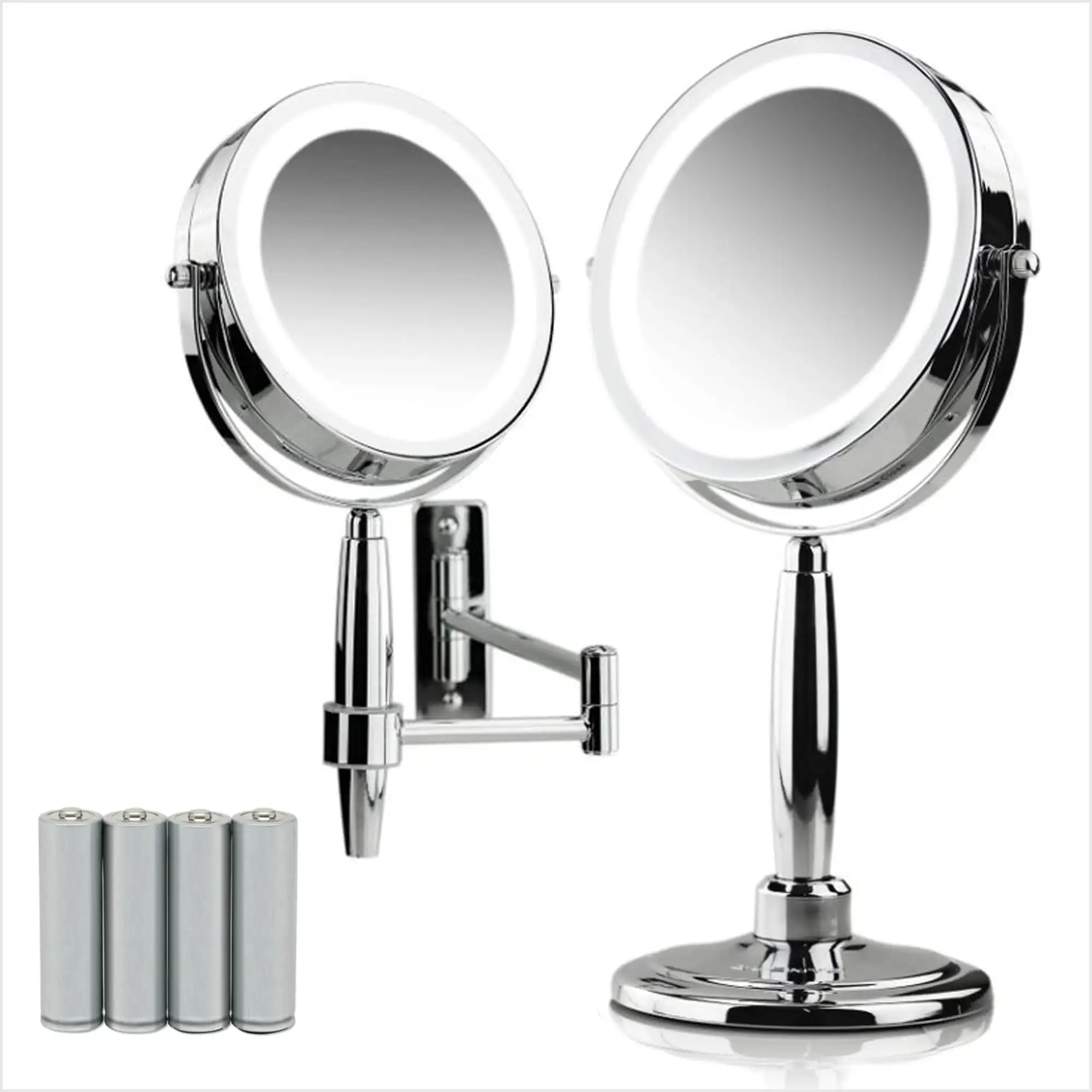 

HMTX 7'' Hand Mirror, 1X 8X Magnifier, Easy Switch to Tabletop & Wall Mount, Double Sided Spinning Three Tone LED Lights, Extend