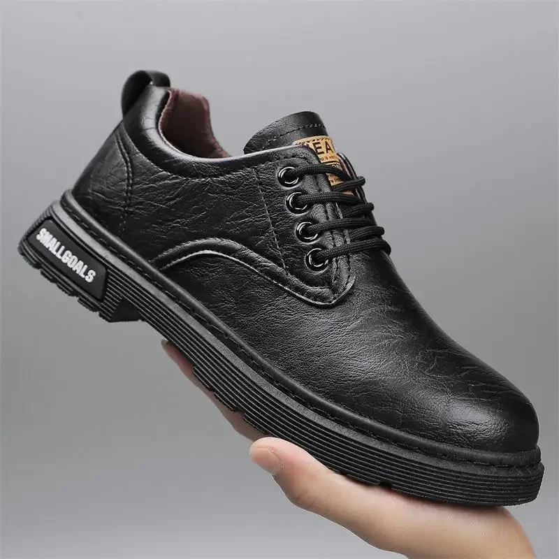 

Туфли мужские кожаные на высоком каблуке, деловой стиль, повседневные Дерби, круглый носок, толстая подошва, 2023