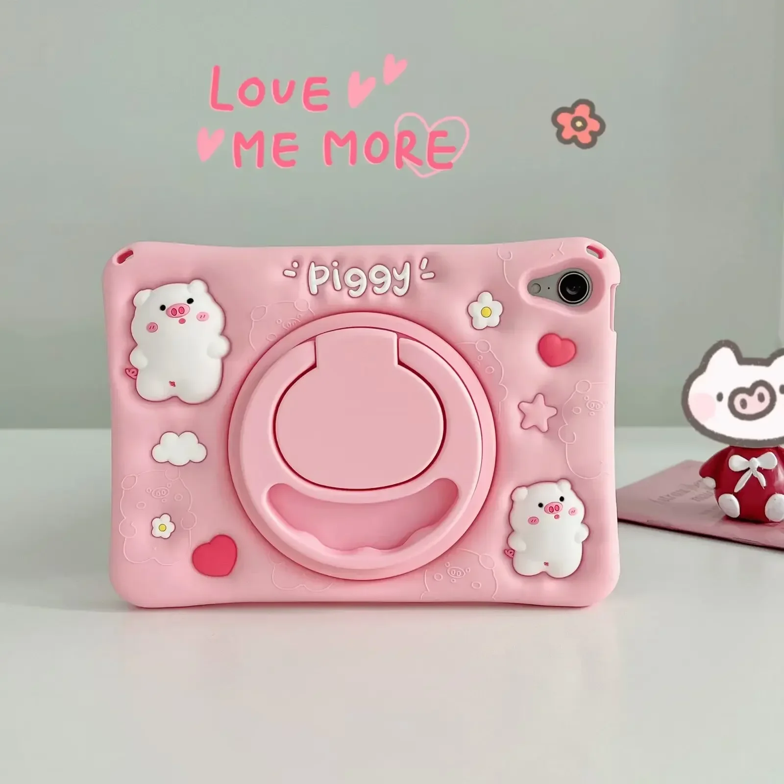 Детская модель для iPad Pro 11 4 3th 2th 10th 10 9 силиконовый 3D чехол-свинка Air 5 с вращающейся