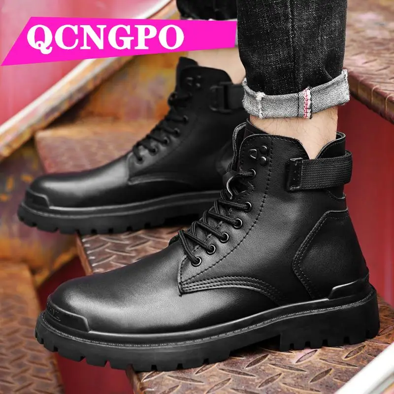 

Laces boots Round Toe British Style Cow Leather working boots Motorcycle boots classic boots Cowboy retro Martin boots