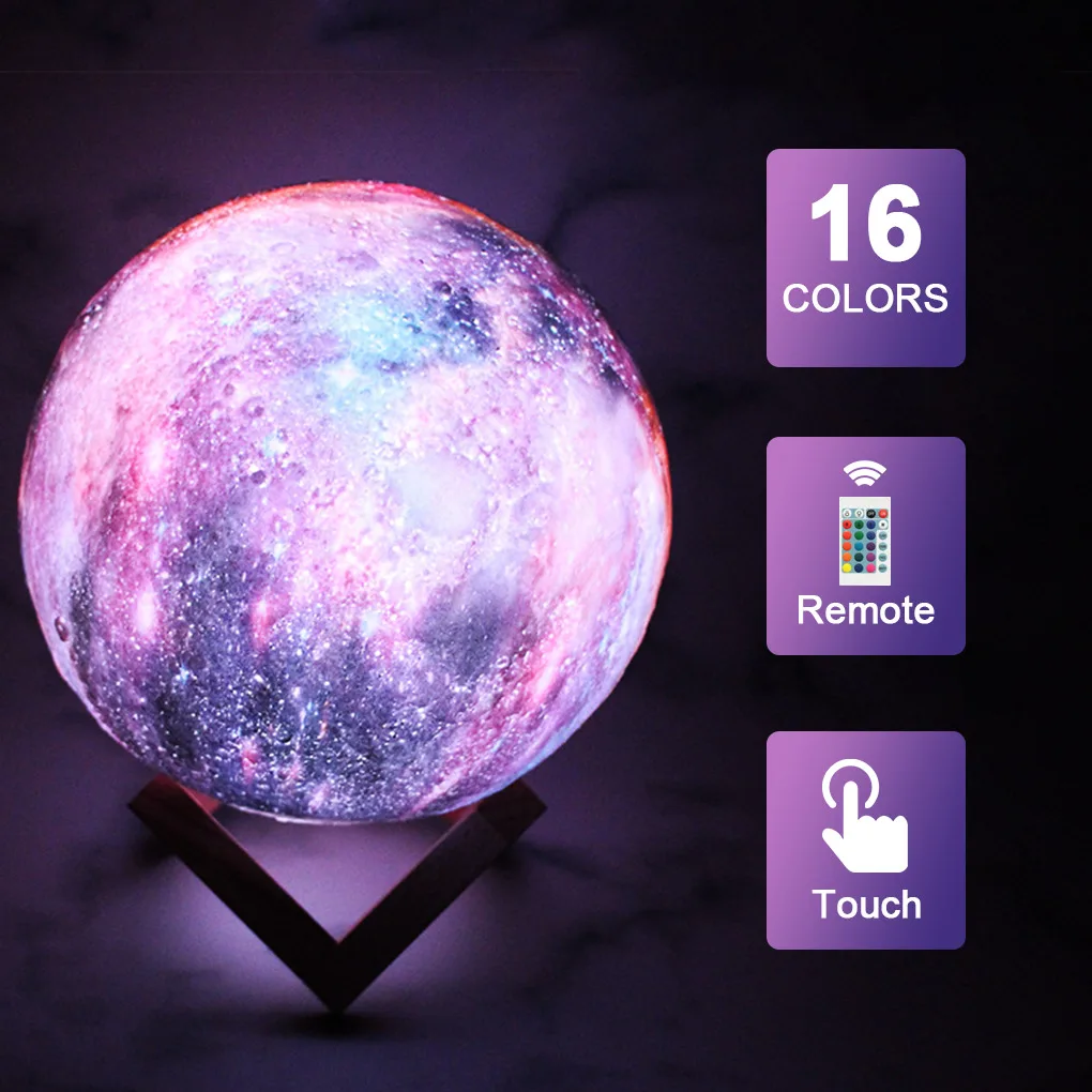 

3D печать, Лунная лампа, галактика, Лунная лампа, детский ночник, 16 цветов, сенсорный и пульт дистанционного управления, Галактический свет в ...