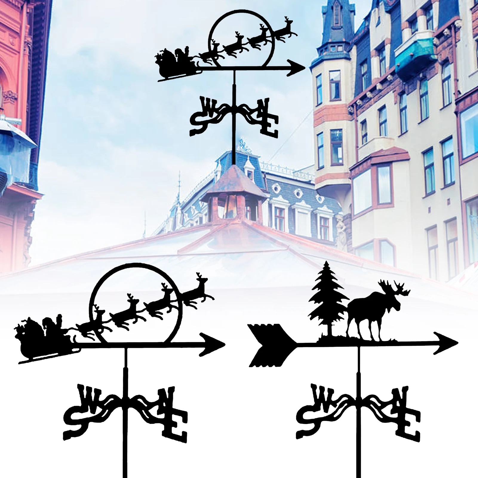 

58cm Roofs Retro Garden Weather Vane Santa Claus Iron Weather Vane Roof Bracket Weathervane For Farmhouse Cupolas Roof