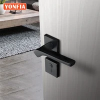 yonfia a8186r03 european modern black square aluminium lever door handle lock set interior main door lock handle for wood door
