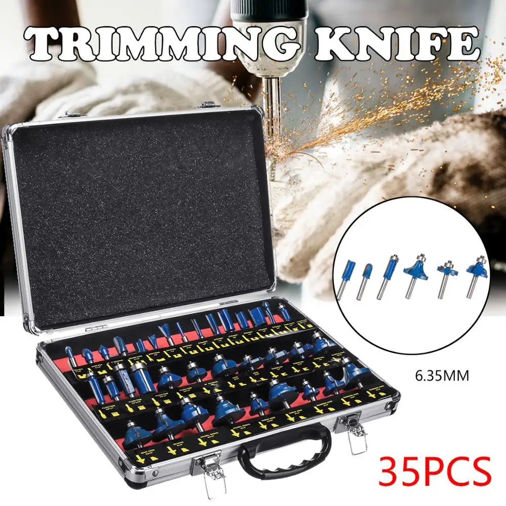 

35Pcs 1/4 Inch Wood Cutter Milling Shank 6.35mm Router Bit Set Trimming Machine Tool Electric Trimmer Woodworking Cutting Kit