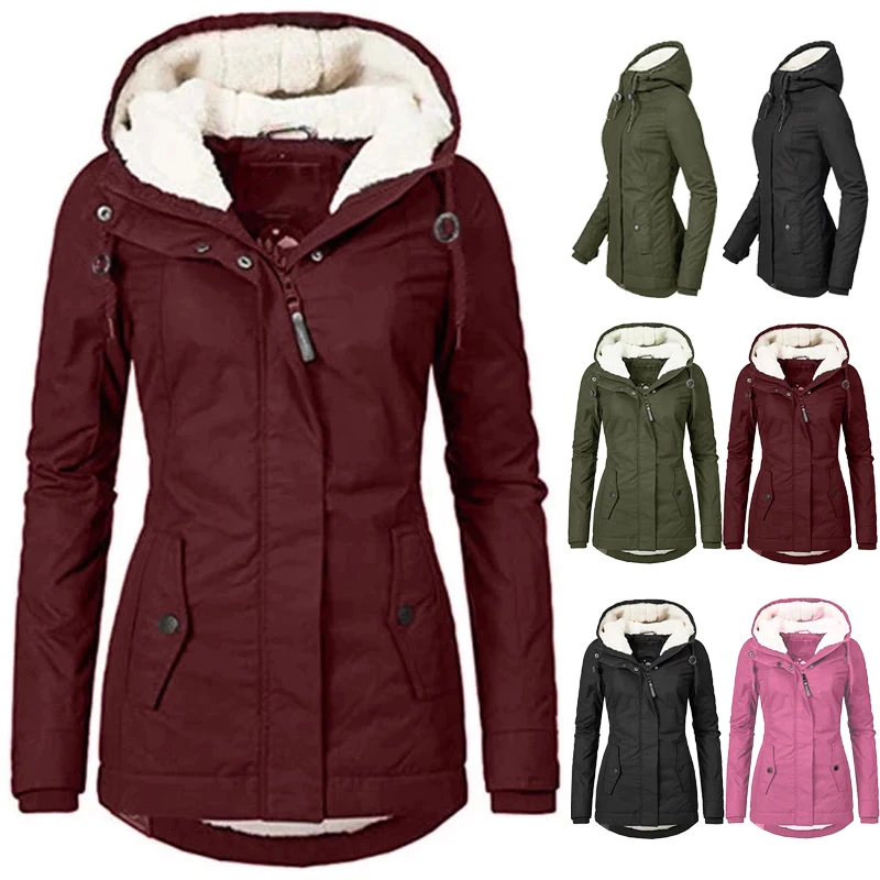

2022 Fashion Women's Autumn Winter Plus Velvet Outdoor Jacket Windproof Waterproof Mountaineering Hooded Coat