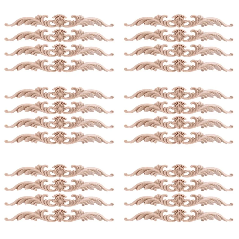 

24Pcs Wood Appliques And Onlays, Unpainted DIY Decorative Wood Carved Onlay Appliques For Bed Door Cabinet Wardrobe