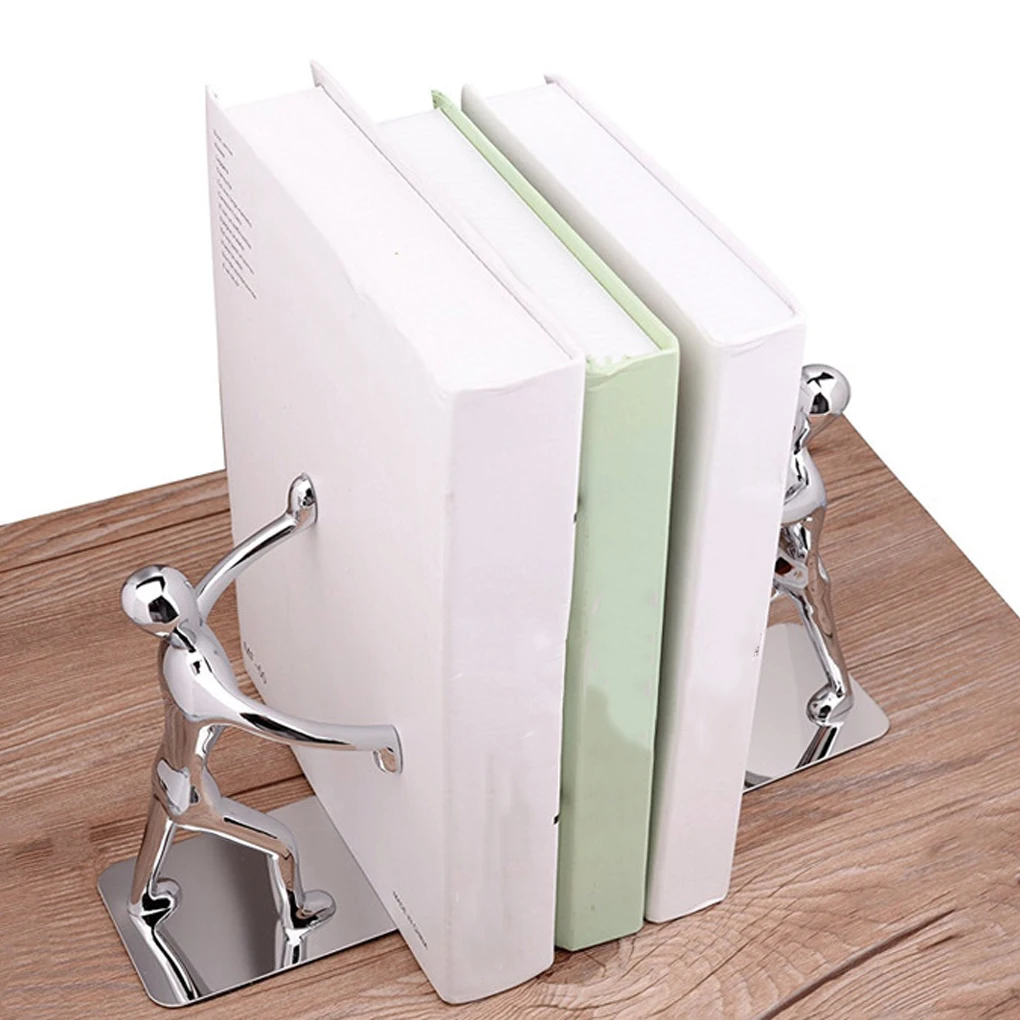 

1 Pair Bookend Stainless Steel Bookshelf Book End Stand School Magazines Stopper Shelf Decoration Anti-skid Stationery