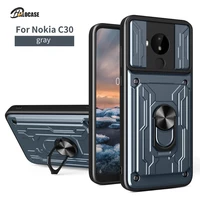 slide card slot lens protective case for nokia c30 c20 c10 g20 g10 c1 magnetic ring stand armor shockproof tpu push window cover