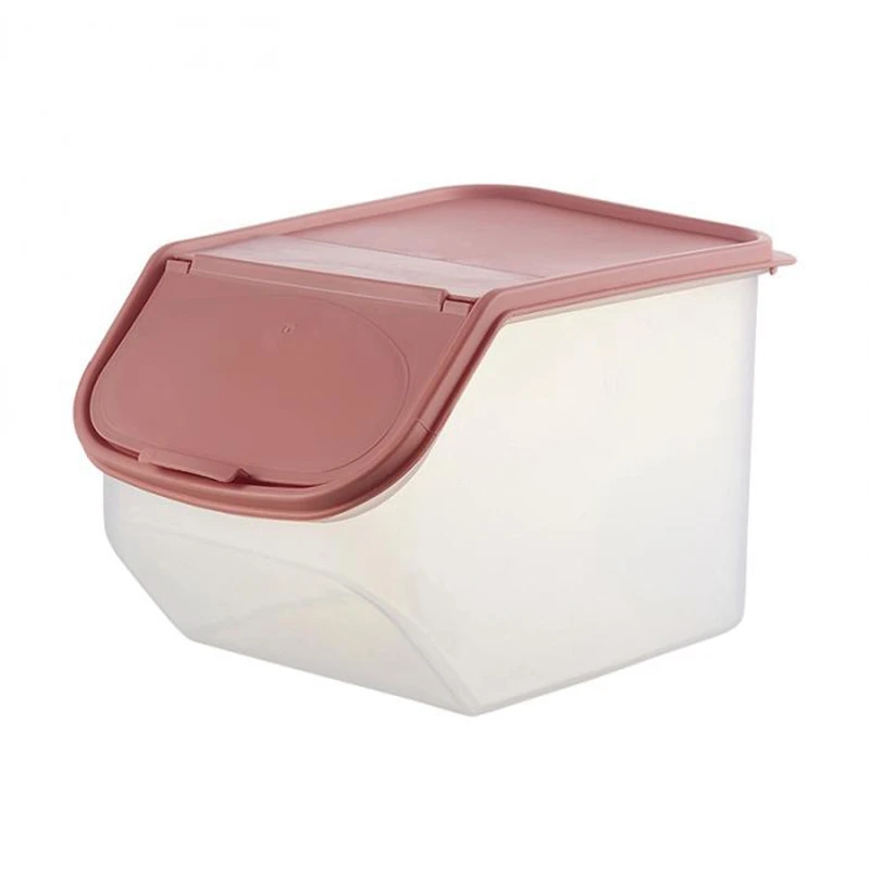 

Dried Food Storage Sealed Box With Measuring Cup Plastic Kitchen Cereal Flour Rice Bean Grain Container Organizer-Pink
