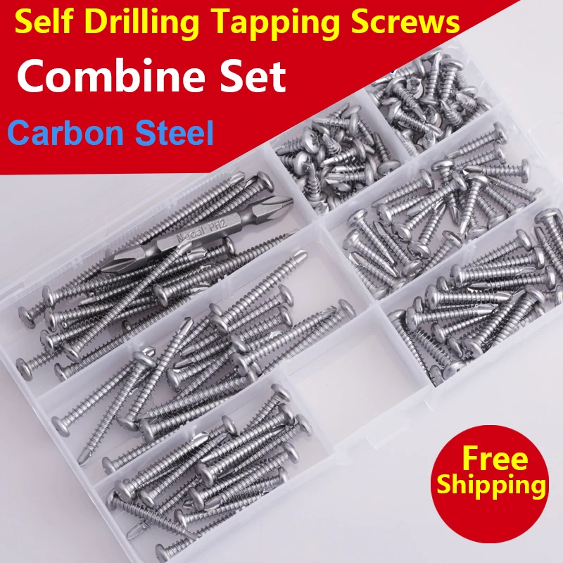 Self Drilling Tapping Screws Round / Flat Truss Hexagon Flange Head Screw Combination Set Nibbed Wood |