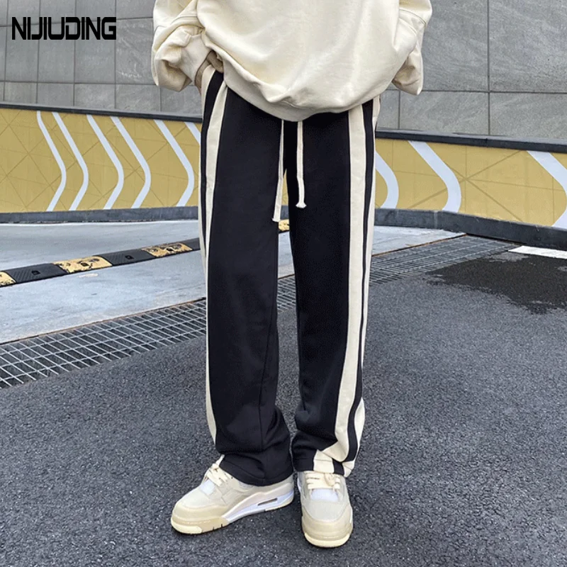 

Женские спортивные штаны в стиле ретро, осенние свободные прямые брюки с высокой талией на завязках, Женские повседневные длинные брюки в ш...