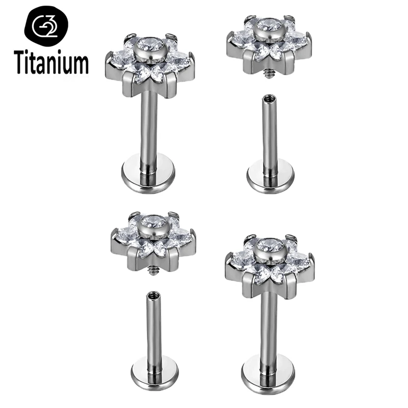 

Zircon Ear Stud G23 Titanium Piercing Labret Lip Nail Internal Thread Daith Helix Tragus Cartilage Conch Perforated Earrings 16G