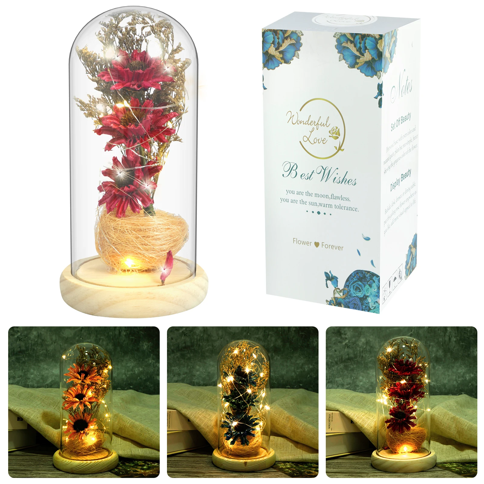 Eternal flower with glass cover light string table light bedside night lamp christmas gift home decoration LED Sunflower Lamp