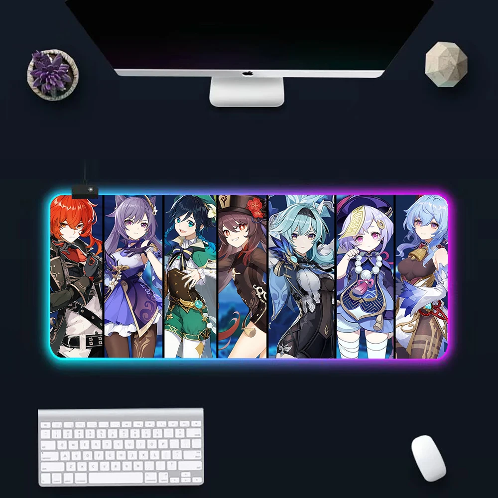 

Best Selling Game Genshin Impact RGB Pc Gamer Keyboard Mouse Pad Mousepad LED Glowing Mouse Mats Rubber Gaming Computer Mausepad