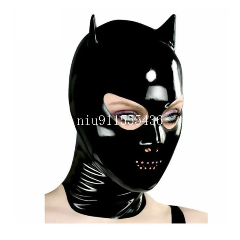 

Black Latex Mask Rubber Hood with Small Ear for Catsuit Gay Clubwear Handmade