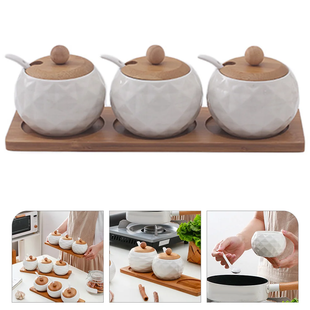 

1 Set Condiment Canisters Pots Decorative Seasoning Storage Containers with Lid Spoons